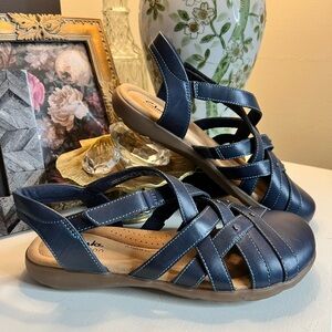 Clarks Collection Navy Leather Fisherman Sandals Elizabelle Sea